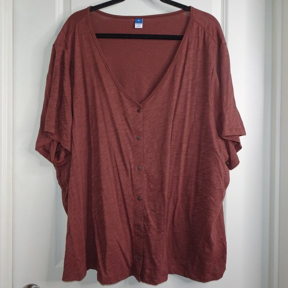 Old Navy Plus Size Button Down Short Sleeve V-Neck Jersey Tee - Picture 1 of 5